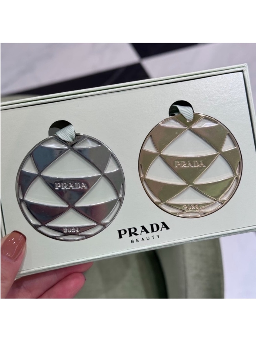 Prada beauty gift Christmas metal ornaments set